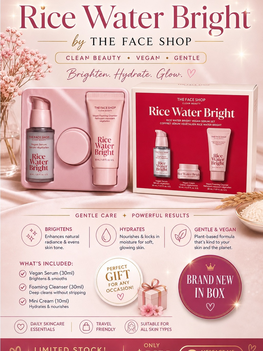 Rice Water Bright Skincare Set - Pink